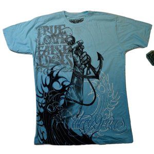 True Love False Idols Mens TLFI Last Rites Sky Blue Shirt New 2XL